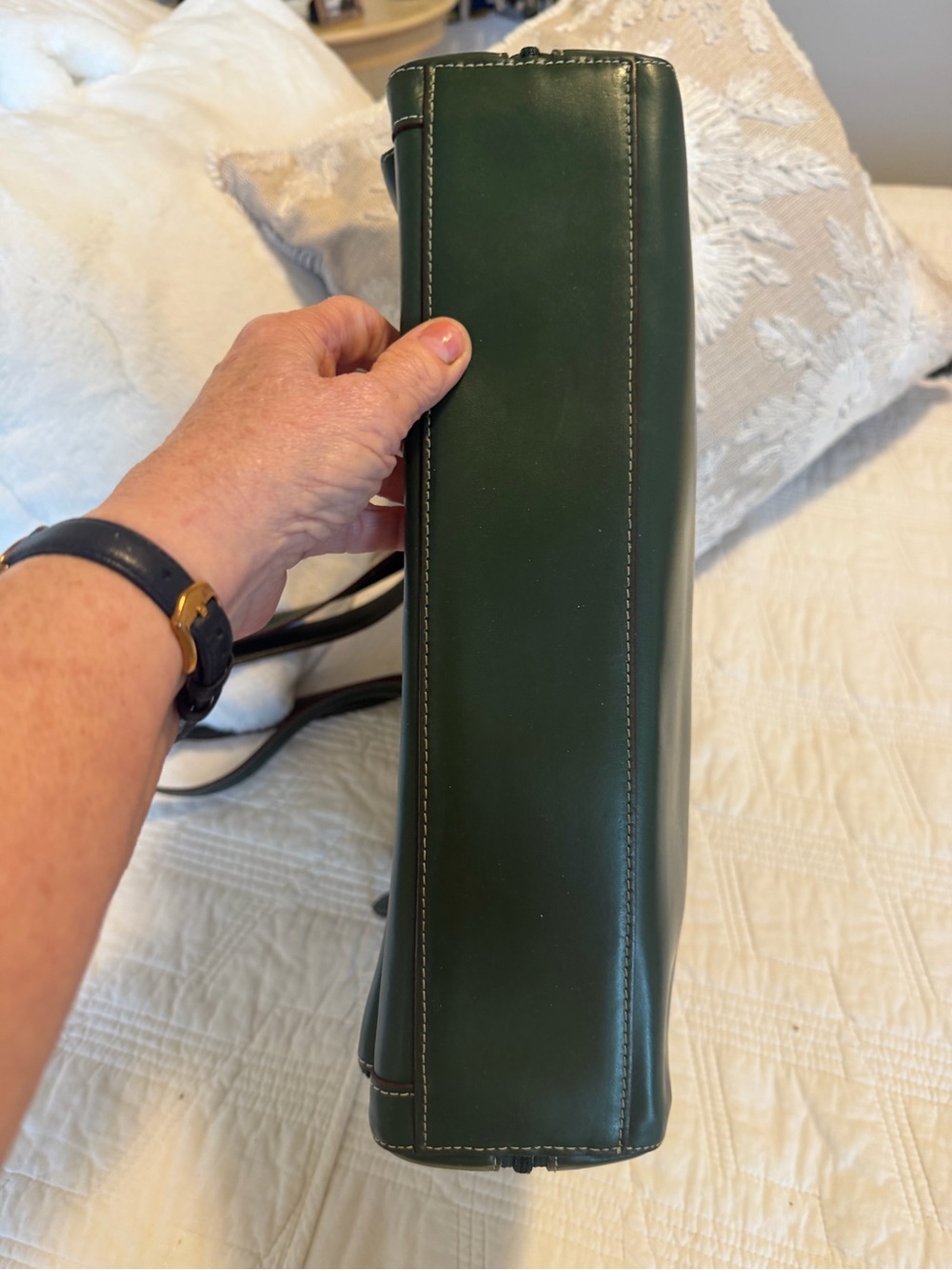 Lodis Audrey Forest Green Leather Laptop Tote with Scarf 14x13 - Picture 3 of 13